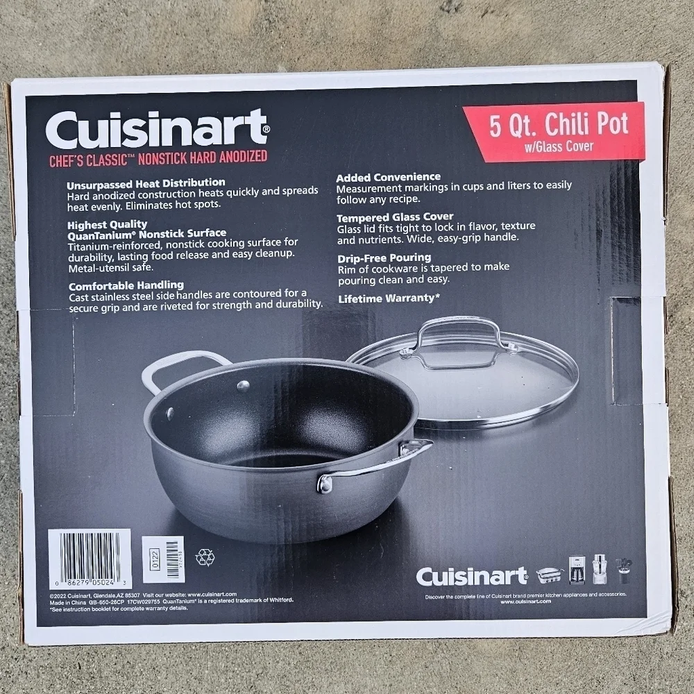 Cuisinart 5 Qt Chili Pot with Lid. Nonstick Hard Anodized. Lifetime Warranty
